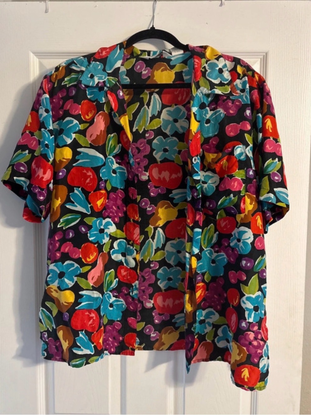 Silk Black Floral Button-Down Shirt - Multicolor Print